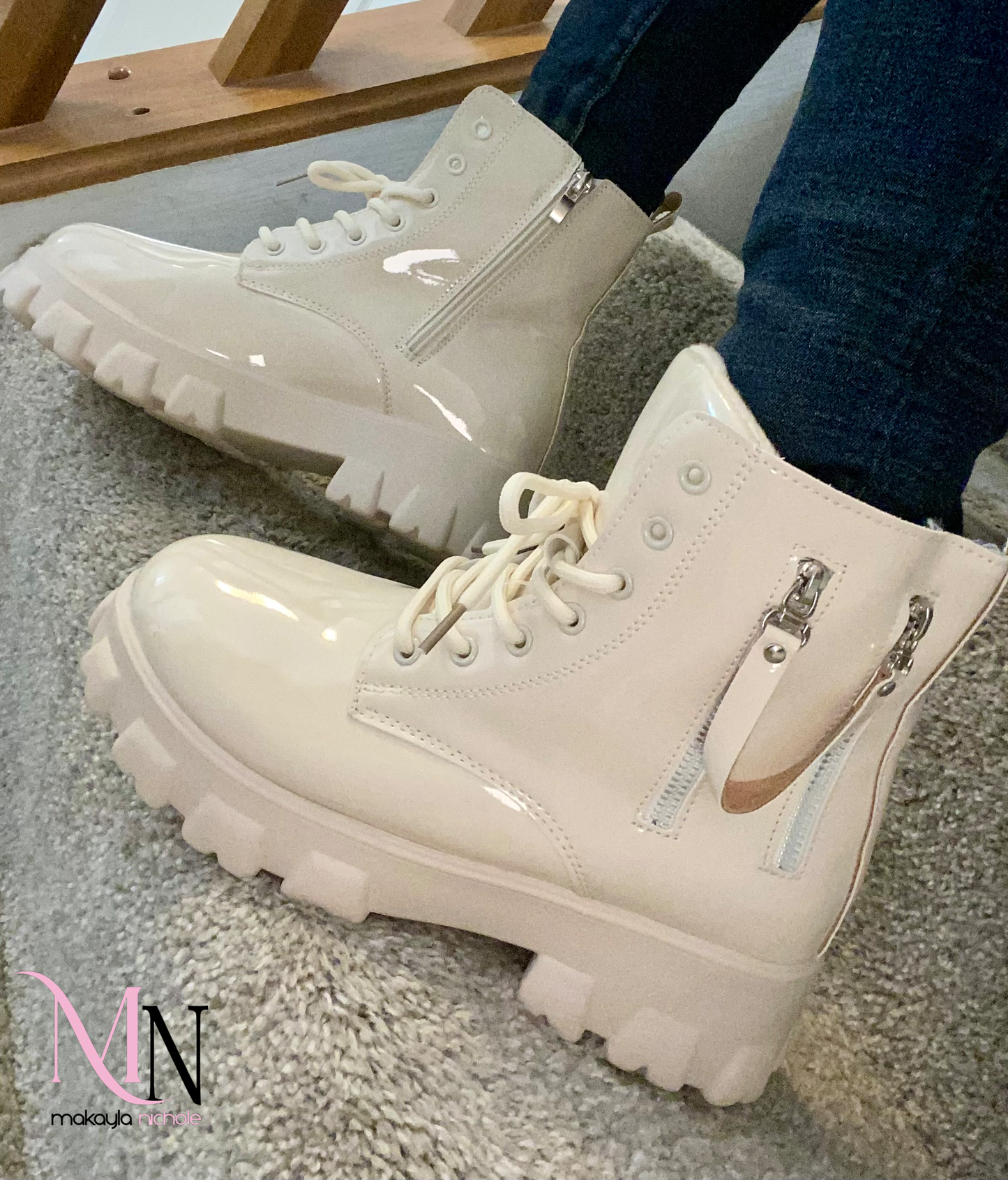 Go Girl Patent Combat Boots
